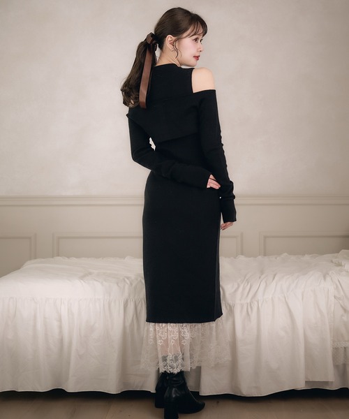 fupel(フぺル)の「lace docking ensemble knit onepiece / レースドッキングアンサンブルニットワンピース(ワンピース・レディース・ブラック/ベージュ・FREE)」の21枚目の写真