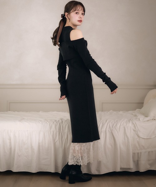 fupel(フぺル)の「lace docking ensemble knit onepiece / レースドッキングアンサンブルニットワンピース(ワンピース・レディース・ブラック/ベージュ・FREE)」の22枚目の写真
