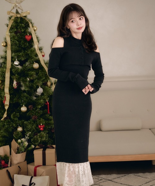fupel(フぺル)の「lace docking ensemble knit onepiece / レースドッキングアンサンブルニットワンピース(ワンピース・レディース・ブラック/ベージュ・FREE)」の18枚目の写真