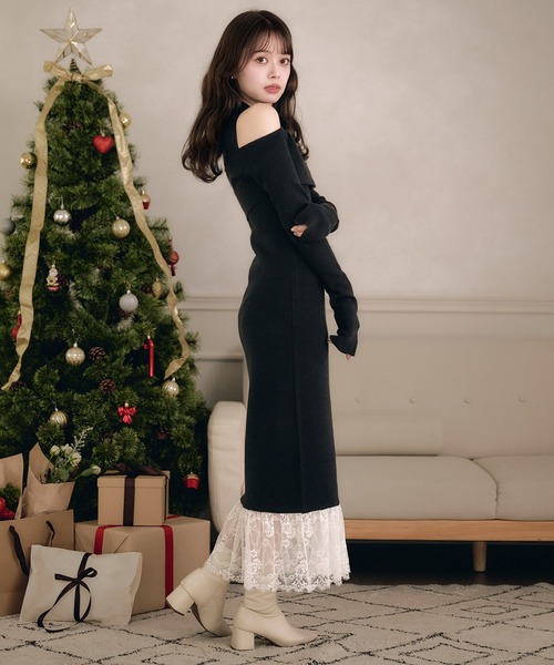 fupel(フぺル)の「lace docking ensemble knit onepiece / レースドッキングアンサンブルニットワンピース(ワンピース・レディース・ブラック/ベージュ・FREE)」の13枚目の写真