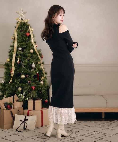 fupel(フぺル)の「lace docking ensemble knit onepiece / レースドッキングアンサンブルニットワンピース(ワンピース・レディース・ブラック/ベージュ・FREE)」の14枚目の写真