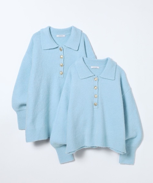 JEANASIS（ジーナシス）の「【選べる着丈】7Gアルパカブレンドポロニット/638829（ニット/セーター・レディース・ライトブルー/グレー/ブラック系その他/ピンクベージュ・MEDIUM/LARGE）」の4枚目の写真