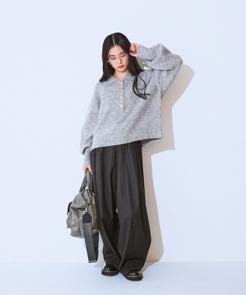 JEANASIS（ジーナシス）の「【選べる着丈】7Gアルパカブレンドポロニット/638829（ニット/セーター・レディース・ライトブルー/グレー/ブラック系その他/ピンクベージュ・MEDIUM/LARGE）」の5枚目の写真