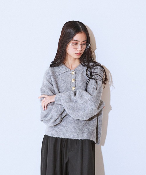 JEANASIS（ジーナシス）の「【選べる着丈】7Gアルパカブレンドポロニット/638829（ニット/セーター・レディース・ライトブルー/グレー/ブラック系その他/ピンクベージュ・MEDIUM/LARGE）」の6枚目の写真