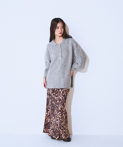 JEANASIS（ジーナシス）の「【選べる着丈】7Gアルパカブレンドポロニット/638829（ニット/セーター・レディース・ライトブルー/グレー/ブラック系その他/ピンクベージュ・MEDIUM/LARGE）」の8枚目の写真