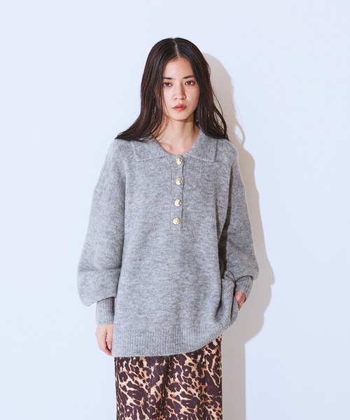 JEANASIS（ジーナシス）の「【選べる着丈】7Gアルパカブレンドポロニット/638829（ニット/セーター・レディース・ライトブルー/グレー/ブラック系その他/ピンクベージュ・MEDIUM/LARGE）」の9枚目の写真