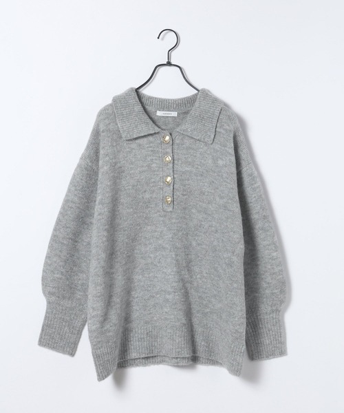 JEANASIS（ジーナシス）の「【選べる着丈】7Gアルパカブレンドポロニット/638829（ニット/セーター・レディース・ライトブルー/グレー/ブラック系その他/ピンクベージュ・MEDIUM/LARGE）」の13枚目の写真