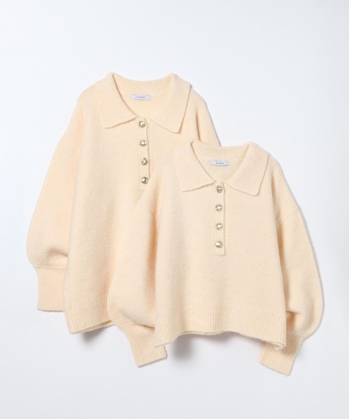 JEANASIS（ジーナシス）の「【選べる着丈】7Gアルパカブレンドポロニット/638829（ニット/セーター・レディース・ライトブルー/グレー/ブラック系その他/ピンクベージュ・MEDIUM/LARGE）」の6枚目の写真