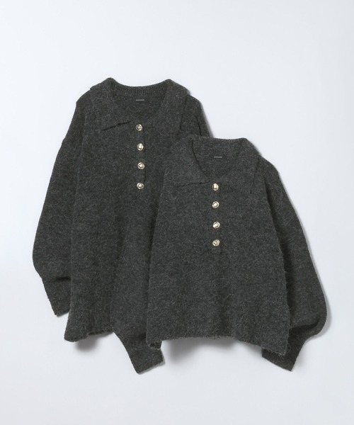 JEANASIS（ジーナシス）の「【選べる着丈】7Gアルパカブレンドポロニット/638829（ニット/セーター・レディース・ライトブルー/グレー/ブラック系その他/ピンクベージュ・MEDIUM/LARGE）」の5枚目の写真