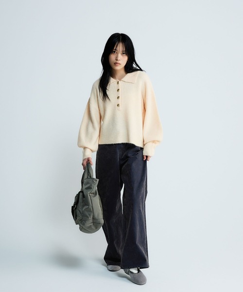 JEANASIS（ジーナシス）の「【選べる着丈】7Gアルパカブレンドポロニット/638829（ニット/セーター・レディース・ライトブルー/グレー/ブラック系その他/ピンクベージュ・MEDIUM/LARGE）」の14枚目の写真