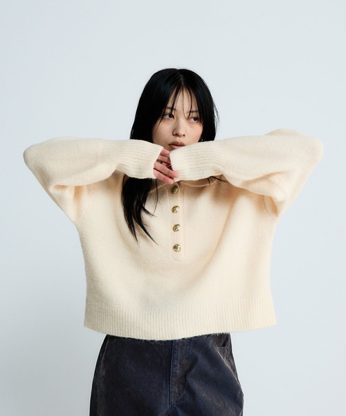 JEANASIS（ジーナシス）の「【選べる着丈】7Gアルパカブレンドポロニット/638829（ニット/セーター・レディース・ライトブルー/グレー/ブラック系その他/ピンクベージュ・MEDIUM/LARGE）」の11枚目の写真