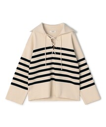 MACPHEE（マカフィー）の「パネルボーダー レースアッププルオーバー（ニット/セーター）」