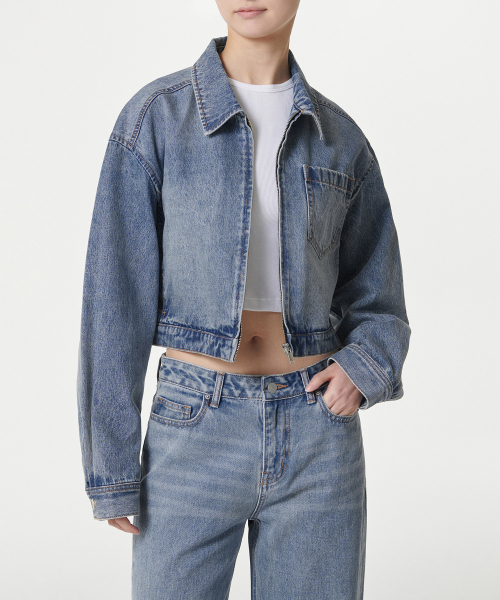 MUSINSA STANDARD WOMAN（ムシンサスタンダードウーマン）の「ウィメンズリラックスドクロップデニムジップアップジャケット[ライトインディゴ]（デニムジャケット・レディース・その他・M/S）」の2枚目の写真