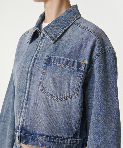 MUSINSA STANDARD WOMAN（ムシンサスタンダードウーマン）の「ウィメンズリラックスドクロップデニムジップアップジャケット[ライトインディゴ]（デニムジャケット・レディース・その他・M/S）」の6枚目の写真