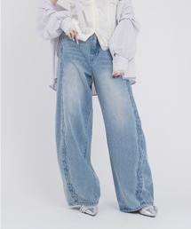 mellowneon（メロウネオン）の「ウェーブラインカーブデニムパンツ（デニムパンツ）」