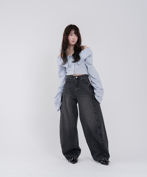 mellowneon(メロウネオン)の「ウェーブラインカーブデニムパンツ(デニムパンツ・レディース・グレー/ブラック/ライトブルー・SMALL/MEDIUM/LARGE)」の13枚目の写真