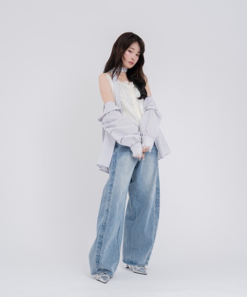 mellowneon(メロウネオン)の「ウェーブラインカーブデニムパンツ(デニムパンツ・レディース・グレー/ブラック/ライトブルー・SMALL/MEDIUM/LARGE)」の15枚目の写真