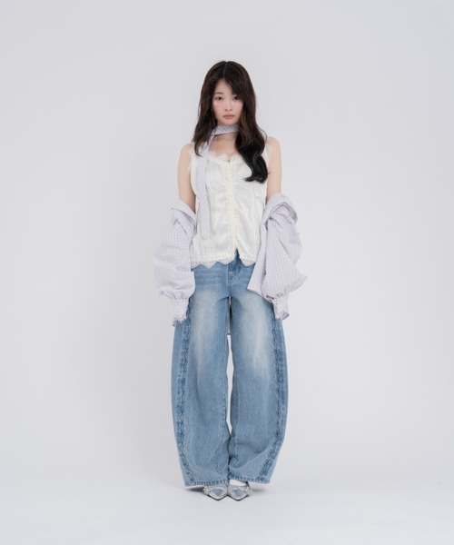 mellowneon(メロウネオン)の「ウェーブラインカーブデニムパンツ(デニムパンツ・レディース・グレー/ブラック/ライトブルー・SMALL/MEDIUM/LARGE)」の12枚目の写真