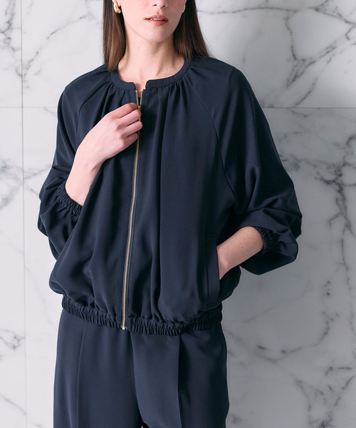 N.O.R.C(ノーク)の「バックサテンストレッチブルゾン(その他アウター・レディース・ネイビー/ホワイト・フリー)」の2枚目の写真