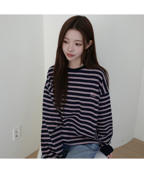 muahmuah（ムーアムーア）の「ストライプポイント刺繍スウェットTシャツ [3色]（スウェット・レディース・アイボリー/ネイビー/グレー・FREE）」の3枚目の写真