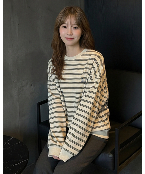 muahmuah（ムーアムーア）の「ストライプポイント刺繍スウェットTシャツ [3色]（スウェット・レディース・アイボリー/ネイビー/グレー・FREE）」の19枚目の写真
