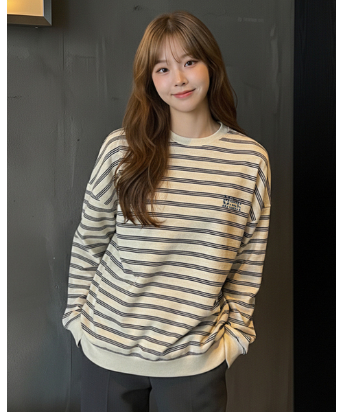 muahmuah（ムーアムーア）の「ストライプポイント刺繍スウェットTシャツ [3色]（スウェット・レディース・アイボリー/ネイビー/グレー・FREE）」の20枚目の写真