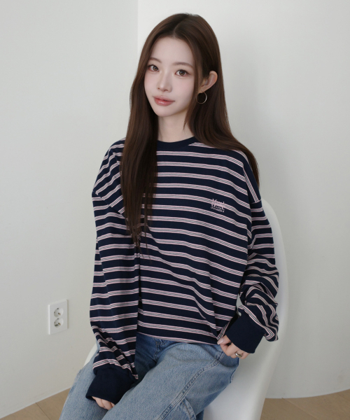 muahmuah（ムーアムーア）の「ストライプポイント刺繍スウェットTシャツ [3色]（スウェット・レディース・アイボリー/ネイビー/グレー・FREE）」の4枚目の写真