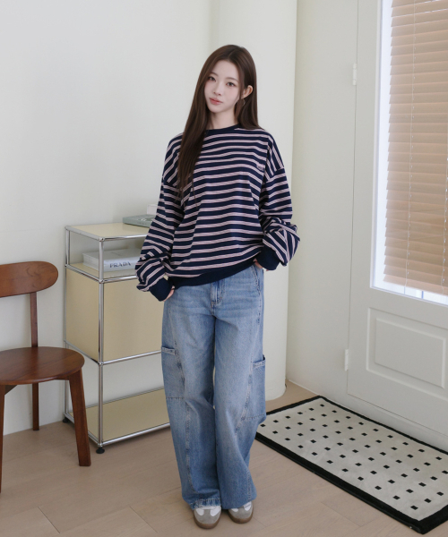 muahmuah（ムーアムーア）の「ストライプポイント刺繍スウェットTシャツ [3色]（スウェット・レディース・アイボリー/ネイビー/グレー・FREE）」の6枚目の写真