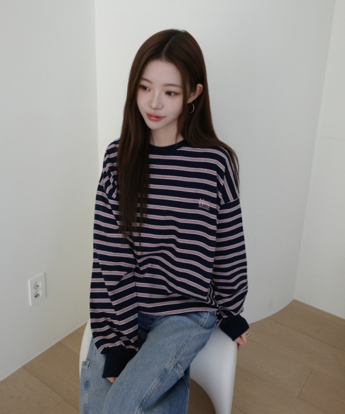muahmuah（ムーアムーア）の「ストライプポイント刺繍スウェットTシャツ [3色]（スウェット・レディース・アイボリー/ネイビー/グレー・FREE）」の7枚目の写真