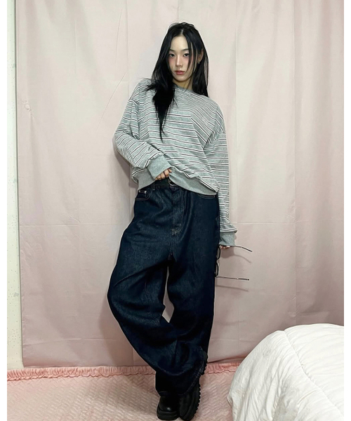 muahmuah（ムーアムーア）の「ストライプポイント刺繍スウェットTシャツ [3色]（スウェット・レディース・アイボリー/ネイビー/グレー・FREE）」の14枚目の写真
