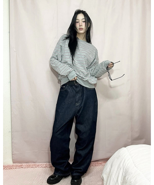 muahmuah（ムーアムーア）の「ストライプポイント刺繍スウェットTシャツ [3色]（スウェット・レディース・アイボリー/ネイビー/グレー・FREE）」の15枚目の写真