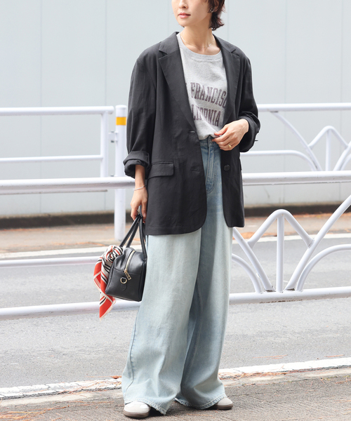 JOURNAL STANDARD relume（ジャーナルスタンダード　レリューム）の「［手洗い可］リネンフィールシングルジャケット（テーラードジャケット・レディース・ブラック/ベージュ・36/38）」の3枚目の写真