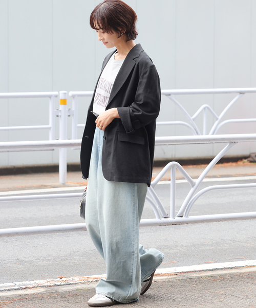 JOURNAL STANDARD relume（ジャーナルスタンダード　レリューム）の「［手洗い可］リネンフィールシングルジャケット（テーラードジャケット・レディース・ブラック/ベージュ・36/38）」の4枚目の写真