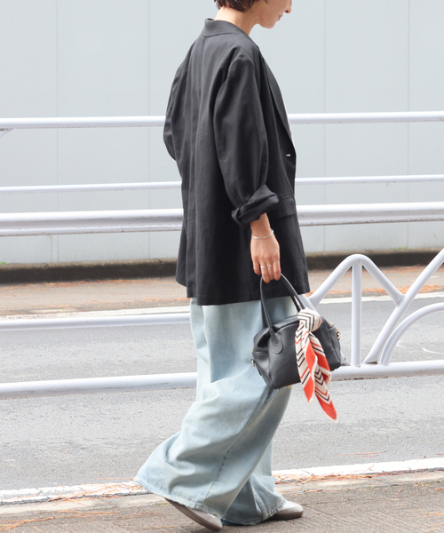 JOURNAL STANDARD relume（ジャーナルスタンダード　レリューム）の「［手洗い可］リネンフィールシングルジャケット（テーラードジャケット・レディース・ブラック/ベージュ・36/38）」の5枚目の写真