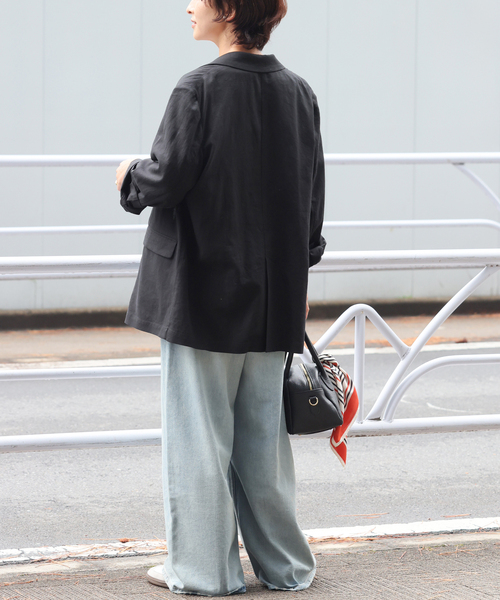 JOURNAL STANDARD relume（ジャーナルスタンダード　レリューム）の「［手洗い可］リネンフィールシングルジャケット（テーラードジャケット・レディース・ブラック/ベージュ・36/38）」の6枚目の写真