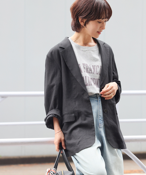 JOURNAL STANDARD relume（ジャーナルスタンダード　レリューム）の「［手洗い可］リネンフィールシングルジャケット（テーラードジャケット・レディース・ブラック/ベージュ・36/38）」の9枚目の写真