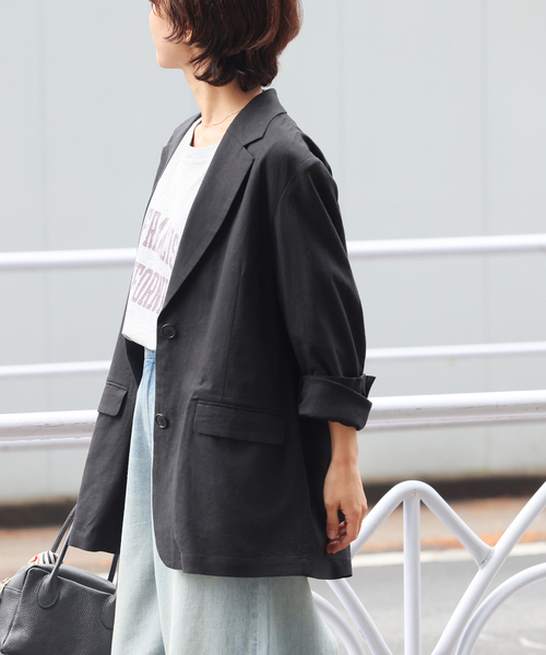 JOURNAL STANDARD relume（ジャーナルスタンダード　レリューム）の「［手洗い可］リネンフィールシングルジャケット（テーラードジャケット・レディース・ブラック/ベージュ・36/38）」の10枚目の写真