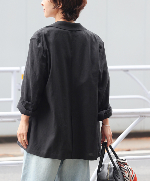 JOURNAL STANDARD relume（ジャーナルスタンダード　レリューム）の「［手洗い可］リネンフィールシングルジャケット（テーラードジャケット・レディース・ブラック/ベージュ・36/38）」の11枚目の写真