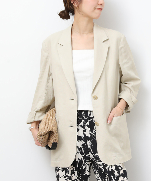 JOURNAL STANDARD relume（ジャーナルスタンダード　レリューム）の「［手洗い可］リネンフィールシングルジャケット（テーラードジャケット・レディース・ブラック/ベージュ・36/38）」の15枚目の写真