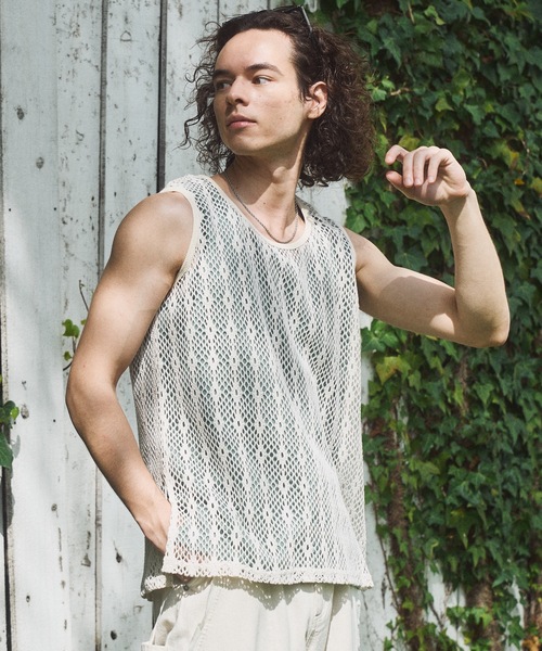 CASPER JOHN(キャスパージョン)の「Lace tank top/レースタンクトップ(タンクトップ・メンズ・ホワイト/ブラック・MEDIUM/X-SMALL/SMALL/LARGE)」の1枚目の写真