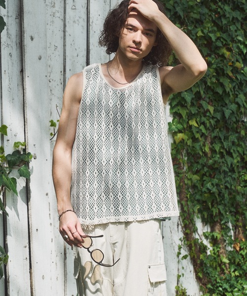 CASPER JOHN(キャスパージョン)の「Lace tank top/レースタンクトップ(タンクトップ・メンズ・ホワイト/ブラック・MEDIUM/X-SMALL/SMALL/LARGE)」の6枚目の写真