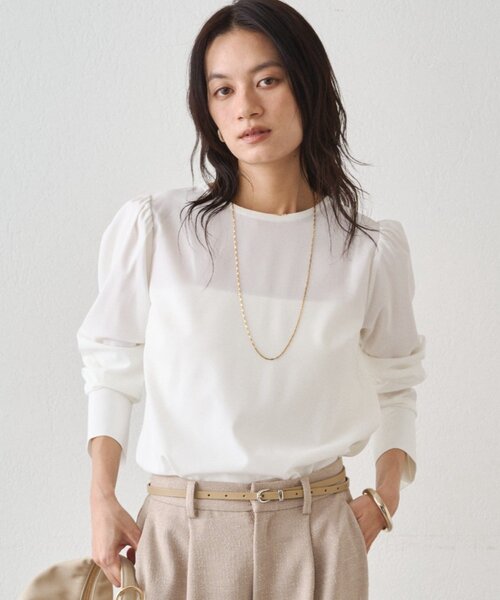 LOUNGEDRESS（ラウンジドレス）の「【Atelier N5/アトリエヌメロサンク】パフスリーブクルーブラウス（シャツ/ブラウス・レディース・オフホワイト/ネイビー・FREE）」の10枚目の写真