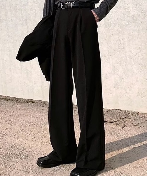 SHEPP（シープ）の「【26年春新作】フレアシルエット センタープレス 美脚ワイドスラックス（スラックス・メンズ・ブラック/ブラウン・L/M）」の2枚目の写真