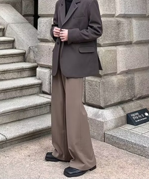 SHEPP（シープ）の「【26年春新作】フレアシルエット センタープレス 美脚ワイドスラックス（スラックス・メンズ・ブラック/ブラウン・L/M）」の9枚目の写真