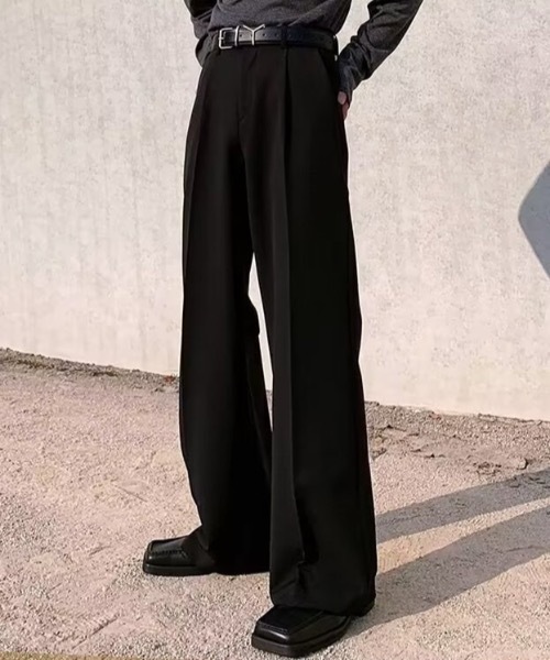 SHEPP（シープ）の「【26年春新作】フレアシルエット センタープレス 美脚ワイドスラックス（スラックス・メンズ・ブラック/ブラウン・L/M）」の3枚目の写真