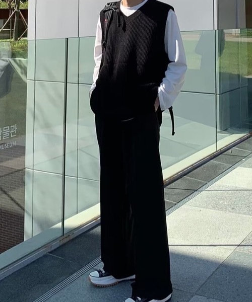 SHEPP（シープ）の「【26年春新作】フレアシルエット センタープレス 美脚ワイドスラックス（スラックス・メンズ・ブラック/ブラウン・L/M）」の4枚目の写真