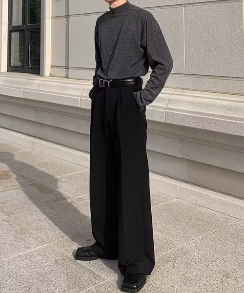 SHEPP（シープ）の「【26年春新作】フレアシルエット センタープレス 美脚ワイドスラックス（スラックス・メンズ・ブラック/ブラウン・L/M）」の8枚目の写真