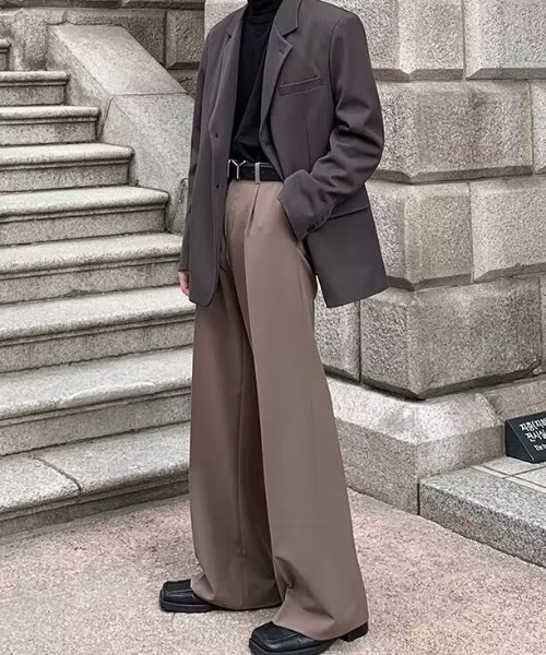 SHEPP（シープ）の「【26年春新作】フレアシルエット センタープレス 美脚ワイドスラックス（スラックス・メンズ・ブラック/ブラウン・L/M）」の11枚目の写真