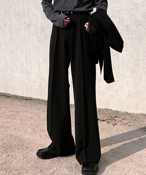 SHEPP（シープ）の「【26年春新作】フレアシルエット センタープレス 美脚ワイドスラックス（スラックス・メンズ・ブラック/ブラウン・L/M）」の6枚目の写真