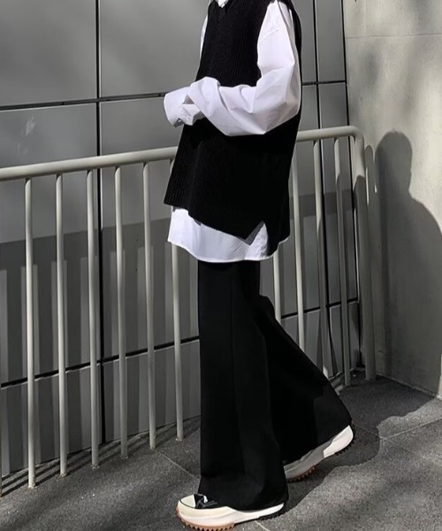 SHEPP（シープ）の「【26年春新作】フレアシルエット センタープレス 美脚ワイドスラックス（スラックス・メンズ・ブラック/ブラウン・L/M）」の5枚目の写真